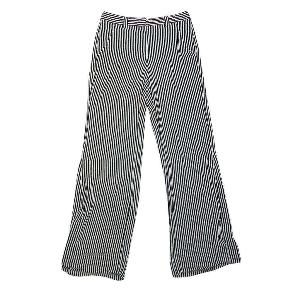 A.L.C. Black and White Striped Silk Wide Leg Pants 6